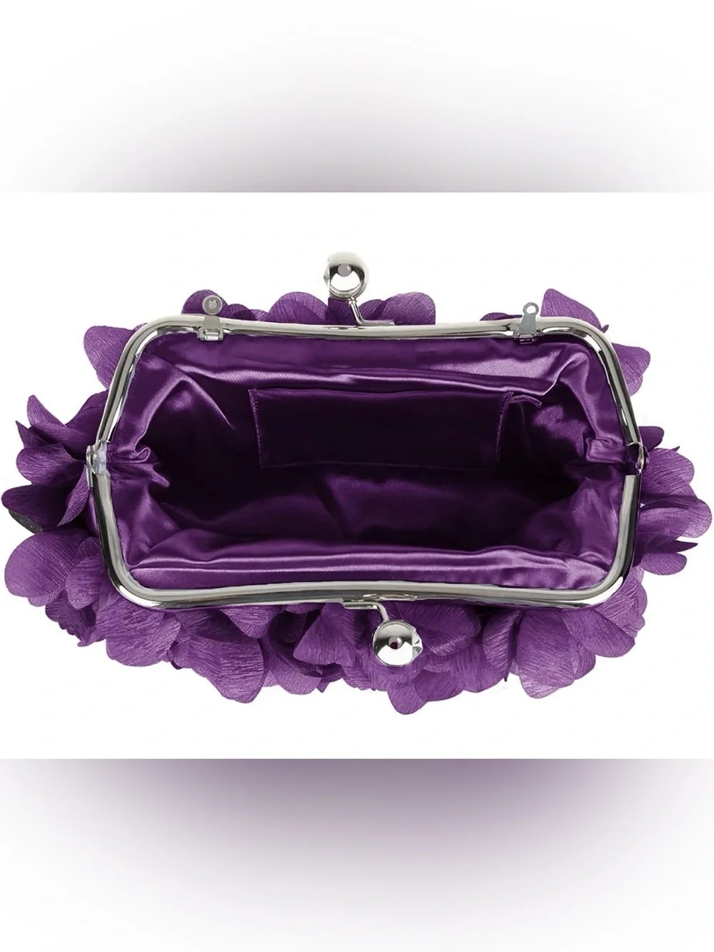 Elegant Purple Floral Appliqué Evening Clutch with Chain Handle